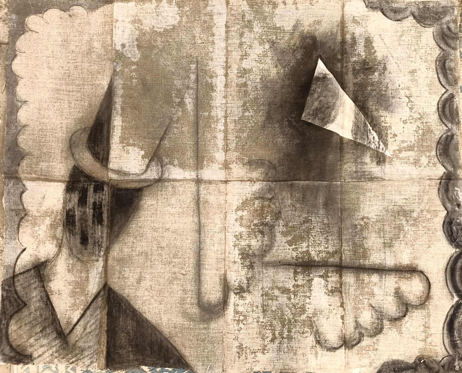 Akryl, kol och lim på linnduk